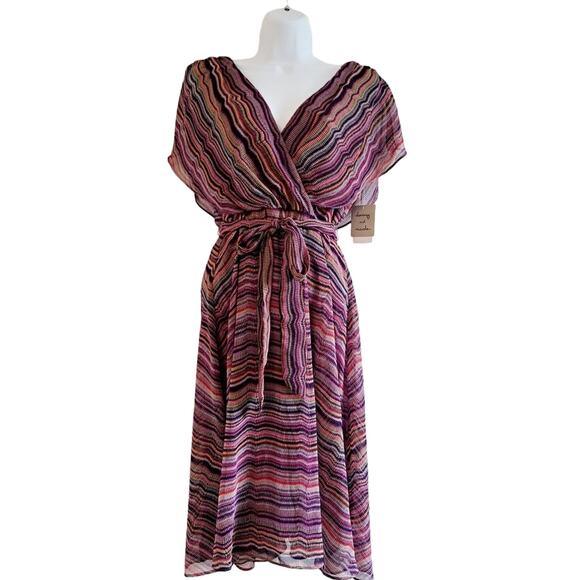 Danny and Nicole Striped Flutter Sleeve Belted Dress - Picture 1 of 9